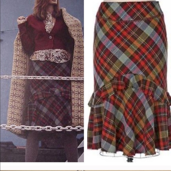 Anthropologie Dresses & Skirts - Anthropologie Red Green Plaid Ruffle Hem Skirt